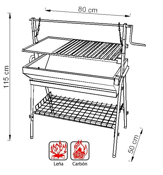 IMEX Barbacoa Con Parrilla-Plancha Inox. Y Elevador 80 Cm. 5 IMEX Barbacoa Con Parrilla-Plancha Inox. Y Elevador 80 Cm. - Imagen 3